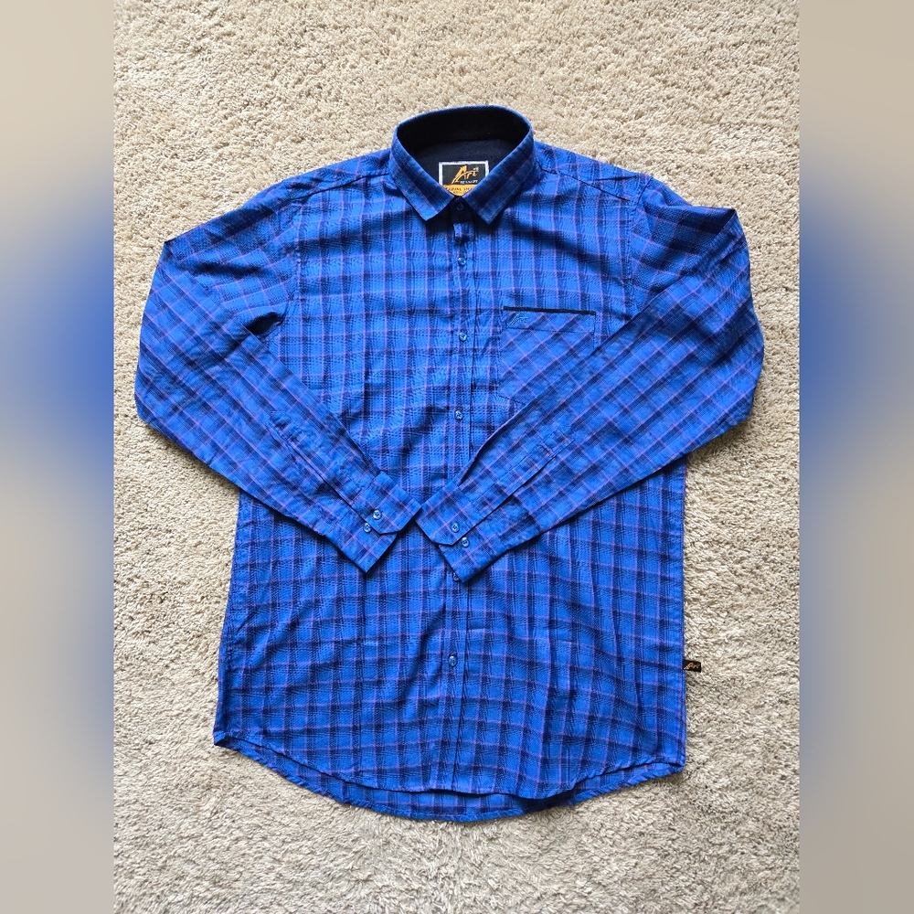 Art Be Smart Button Front Shirt Blue Check Cotton Mens XL